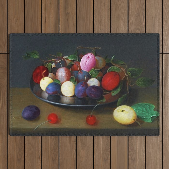 Still Life of Summer Plums on a Plate by Jacob van Hulsdonck Outdoor Rug