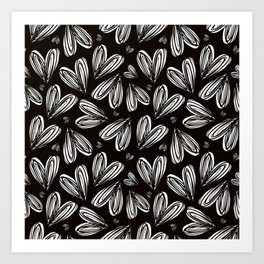 Black And White Heart Doddles Valentines Day Anniversary Pattern Art Print