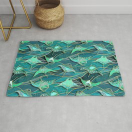 Patchwork Manta Rays in Jade and Emerald Green Rug