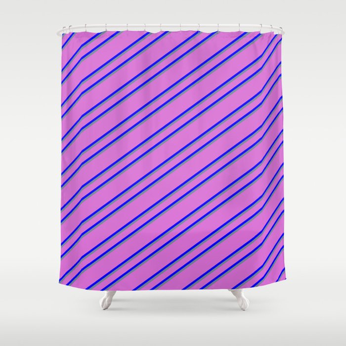 Orchid, Blue & Light Slate Gray Colored Pattern of Stripes Shower Curtain