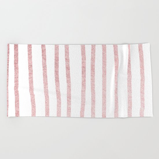 Simply Drawn Vertical Stripes in Rose Gold Sunset Beach Towel