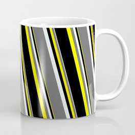 [ Thumbnail: Mint Cream, Dim Gray, Yellow, and Black Colored Stripes Pattern Coffee Mug ]