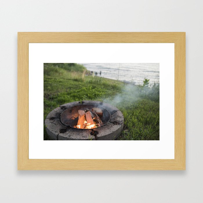 Lake Michigan campfire Framed Art Print