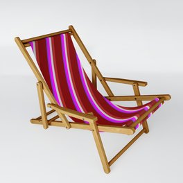 [ Thumbnail: Eye-catching Purple, Fuchsia, Light Grey, Red, and Maroon Colored Striped/Lined Pattern Sling Chair ]