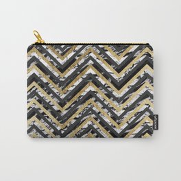 Black and White Marble and Gold Chevron Zigzag Carry-All Pouch