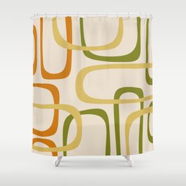 Fine Loops Mid-Century Modern Minimalist Olive Green, Burnt Orange, Mustard, and Beige Shower Curtain