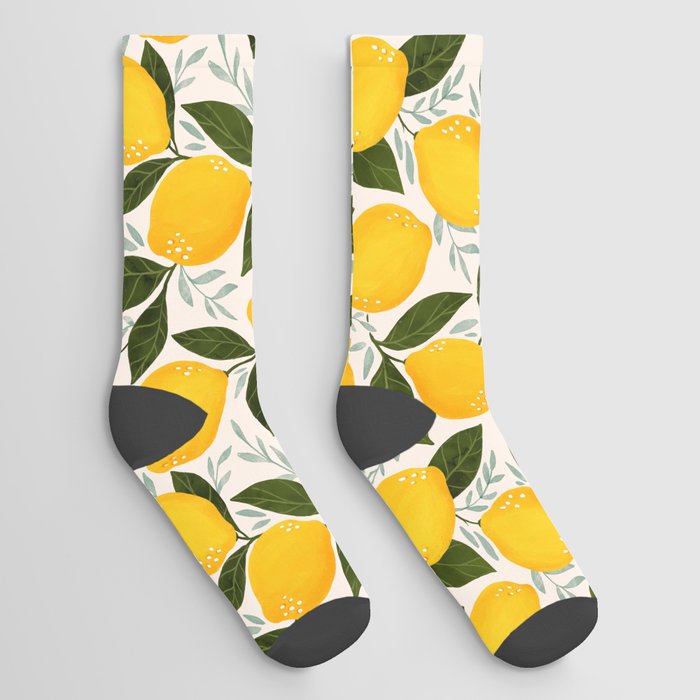Mediterranean Summer Lemons Pattern Socks