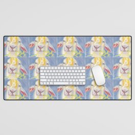 Percival a Fun Adorable Mixed Media Goat Chewing Straw Drawing Desk Mat