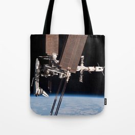 Endeavour docked to ISS Tote Bag
