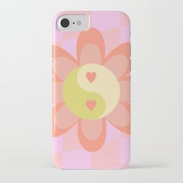 Wavy Checker Board with Ying and Yang Flower iPhone Case