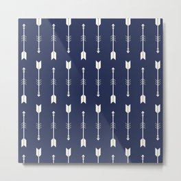 Blue Arrow Pattern  Metal Print | Modern, Digital, Ethnic, Graphicdesign, Indian, Navy, Feathers, Blue, Arrow, Abstract 
