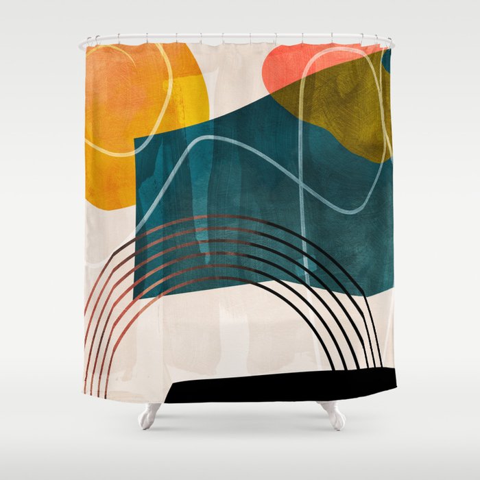 mid century shapes abstract painting Shower Curtain