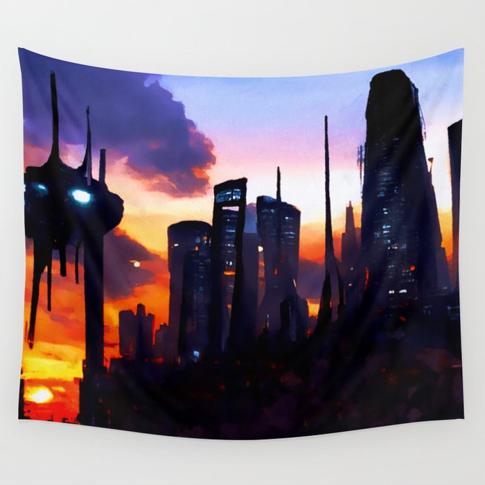 Postcards from the Future - Alien Metropolis Wall Tapestry