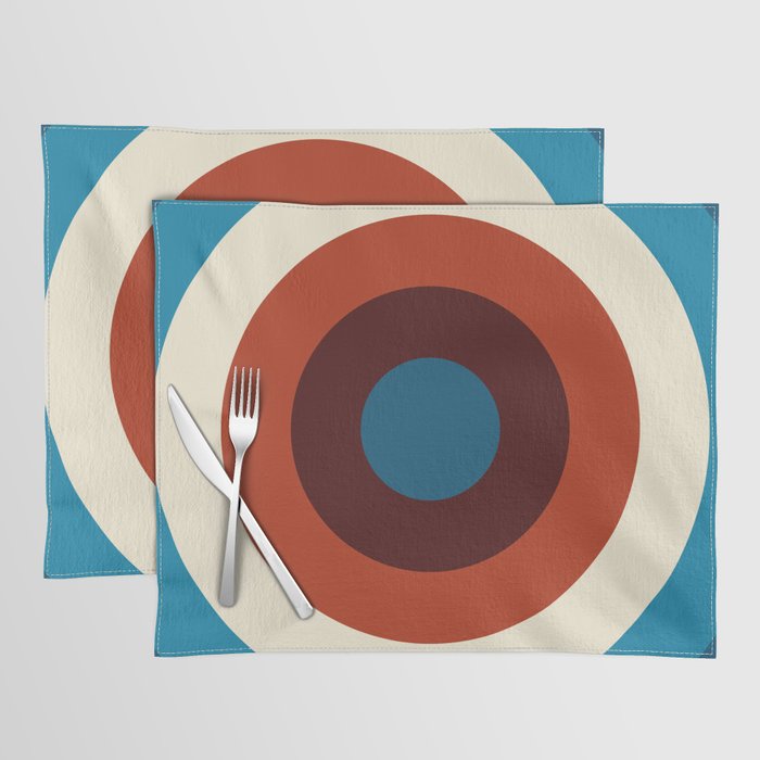 Maroon, fire brick, antique white, dark cyan, teal concentric circles Placemat