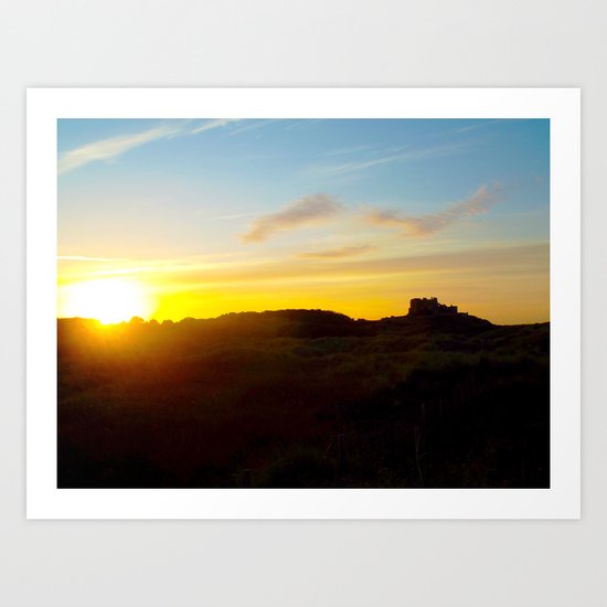 Winter sunset in Bamburgh Art Print