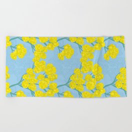 The Wildflower Immortelle in yellow and blue Beach Towel