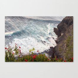 Red Bougainvillea Growing Over The Cliffs Of Uluwatu Canvas Print