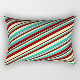 [ Thumbnail: Pale Goldenrod, Light Sea Green, and Dark Red Colored Striped Pattern Rectangular Pillow ]