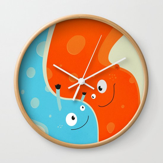 Hugging Cute Cartoon Characters Wall Clock
