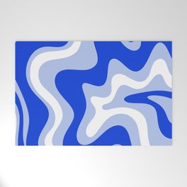 Retro Liquid Swirl Abstract Pattern Royal Blue, Light Blue, and White  Welcome Mat