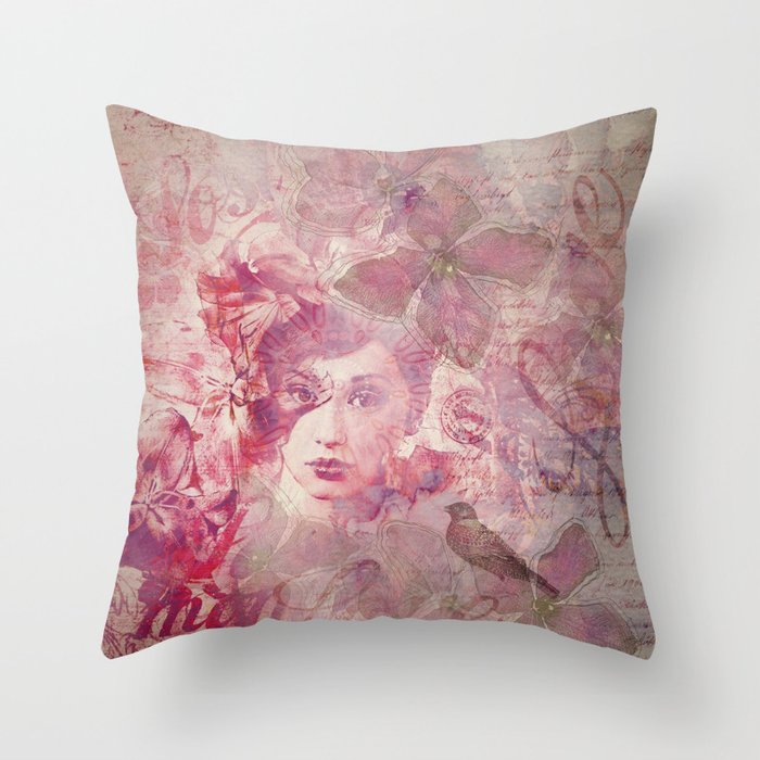 Lost Moments Woman Nostalgic Portrait In Shades Of Red Throw Pillow