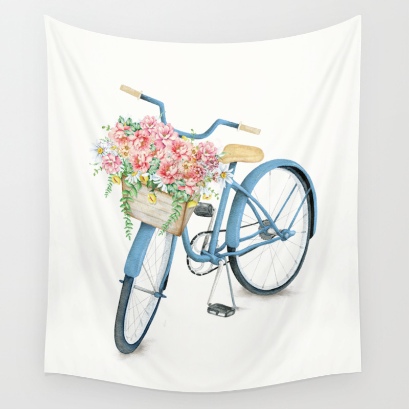Download Blue Bicycle With Flowers In Basket Wall Tapestry By Nadja1 Society6