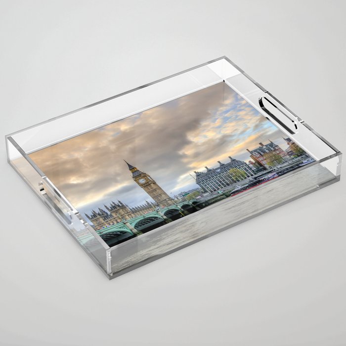 Great Britain Photography - Westminster Bridge In The Evening Acrylic Tray
