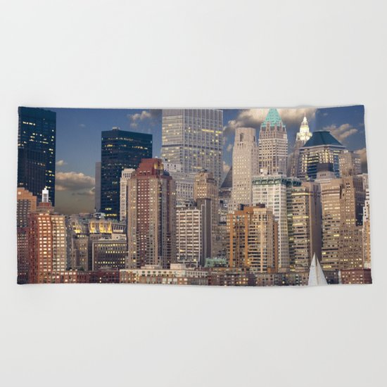 Downtown NYC at twilight Beach Towel