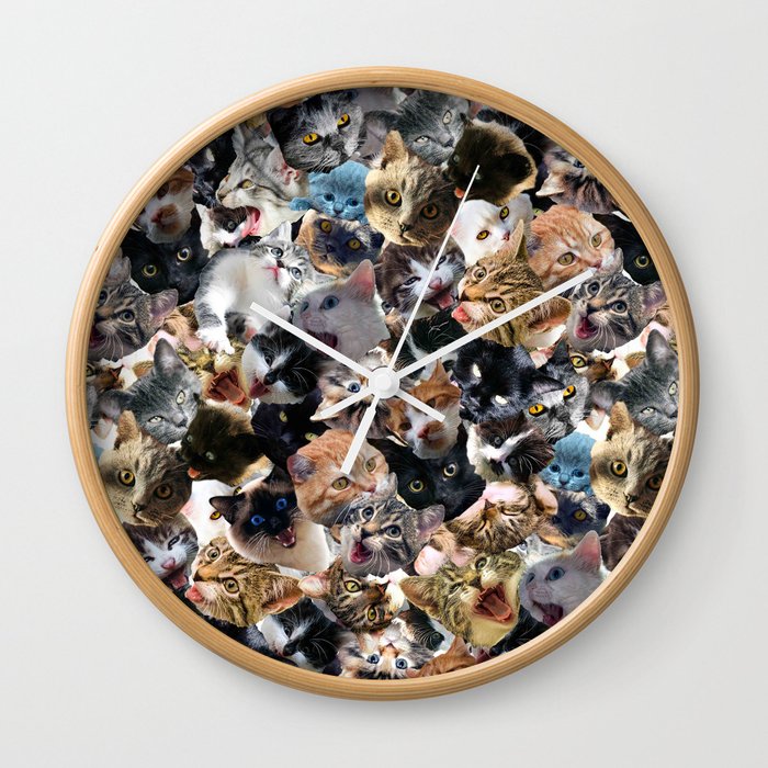 Cats Face Funny Cat Collage Wall Clock