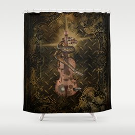 Steampunk violin with steampunk chinese dragon Shower Curtain | Ship, Steampunk, Melody, Music, Song, Musician, Violin, Chinese, Gears, Dragon 