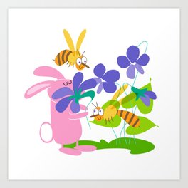 Tiny Bunny with Violets Art Print