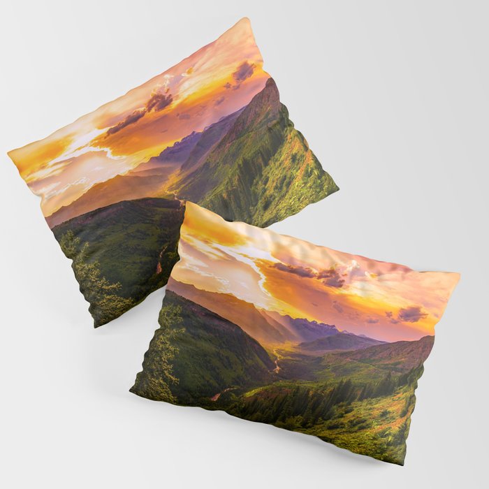 Beautiful Sunset Mountains Valley Landscape Pillow Sham