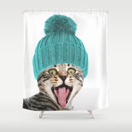 Cat with hat illustration Shower Curtain