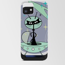 Mid Century Atomic Cosmic Cat in Space SHip iPhone Card Case