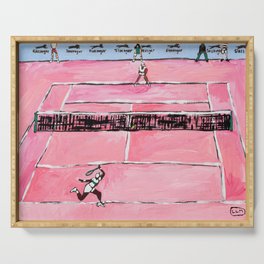 Women's Tennis Match on Pink Court Sport Painting Serving Tray