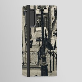 Montmartre Paris in Sepia colors | Staircase and old street lamps | Filming locations in Paris Android Wallet Case