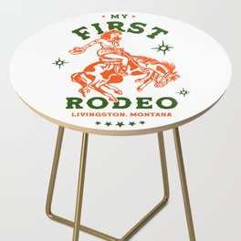 My First Rodeo: Livingston, Montana. Vintage Cowgirl Pinup Art Side Table