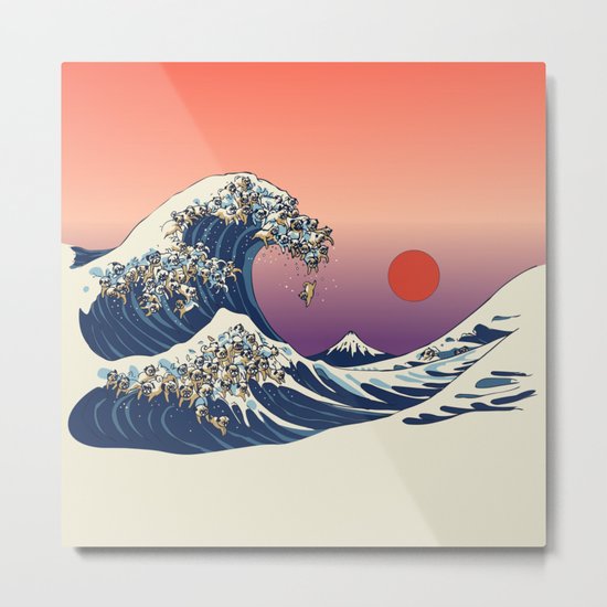 The Great Wave of Pug Metal Print