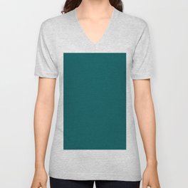 Dark Aqua Gray Solid Color Pantone Everglade 19-5226 TCX Shades of Blue-green Hues V Neck T Shirt