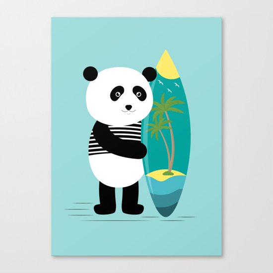 Surf along with the panda. Canvas Print