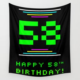 [ Thumbnail: 58th Birthday - Nerdy Geeky Pixelated 8-Bit Computing Graphics Inspired Look Wall Tapestry ]