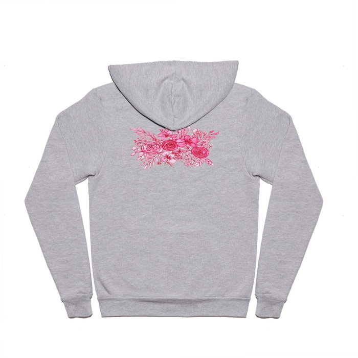 Pink Floral Bouquet Monochrome Watercolor Hoody