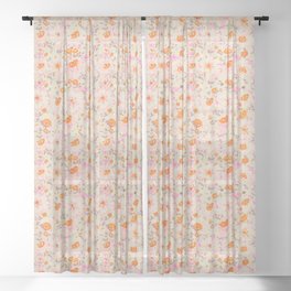 Faded Floral  - pink / citrus Sheer Curtain