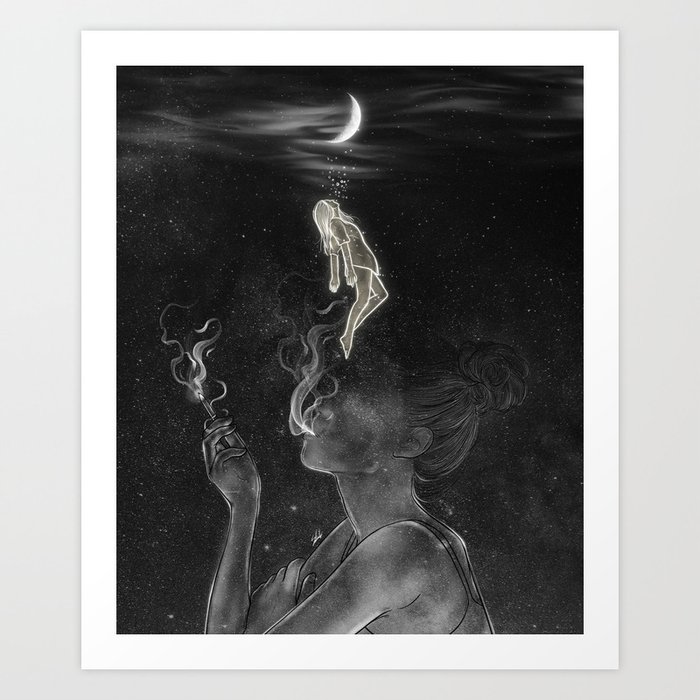 The night cigarette. Art Print