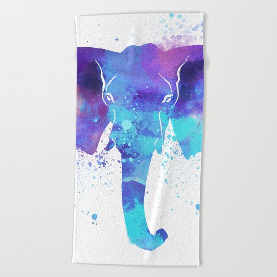Watercolor Elephant Head Beach Towel