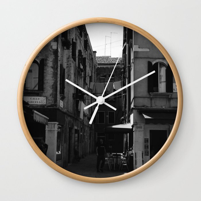 Calle Marcello b&w Wall Clock