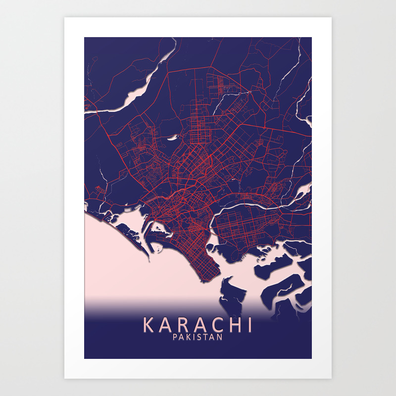Karachi Pakistan Blue White City Map Art Print By Citymapartprints Society6