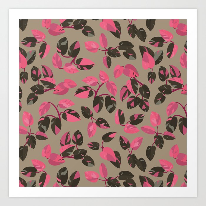 Philodendron Pink Princess Rare Tropical Houseplant Pattern Art Print