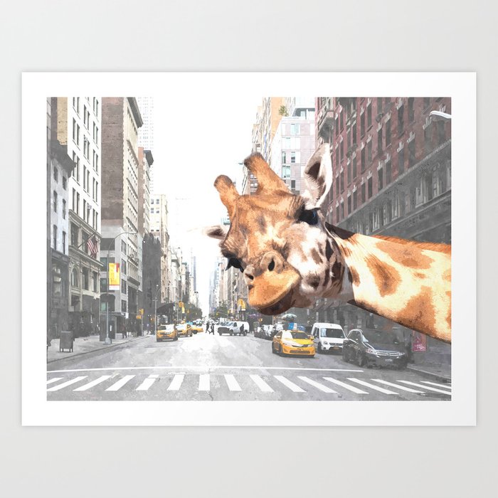 Selfie Giraffe in New York Art Print