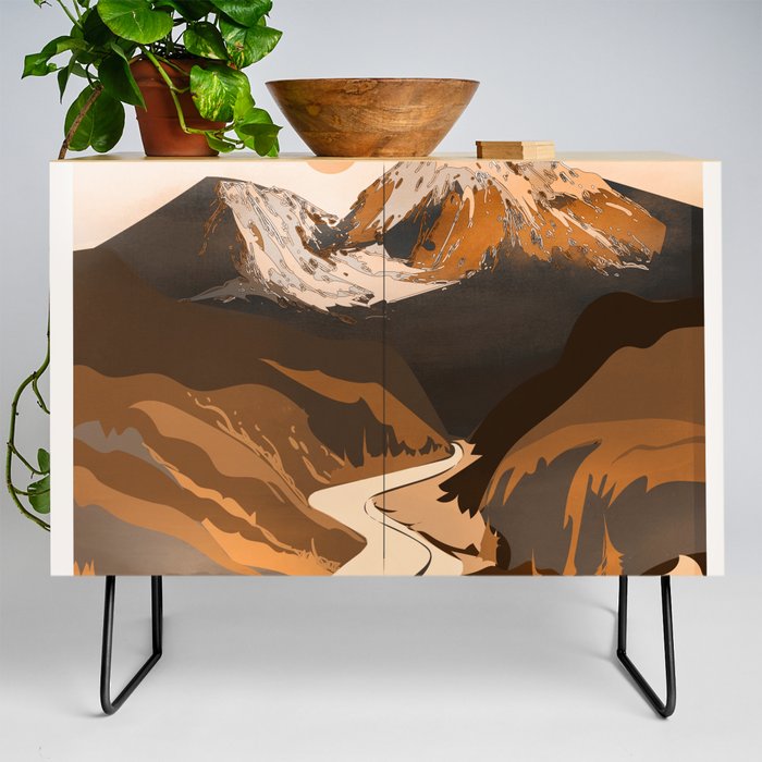 Peaceful Mountain River Sunset Credenza